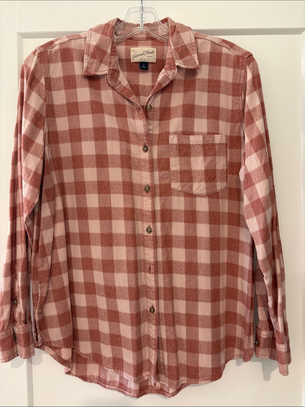 Universal Thread Pink and Rust Plaid Button-Down Shirt